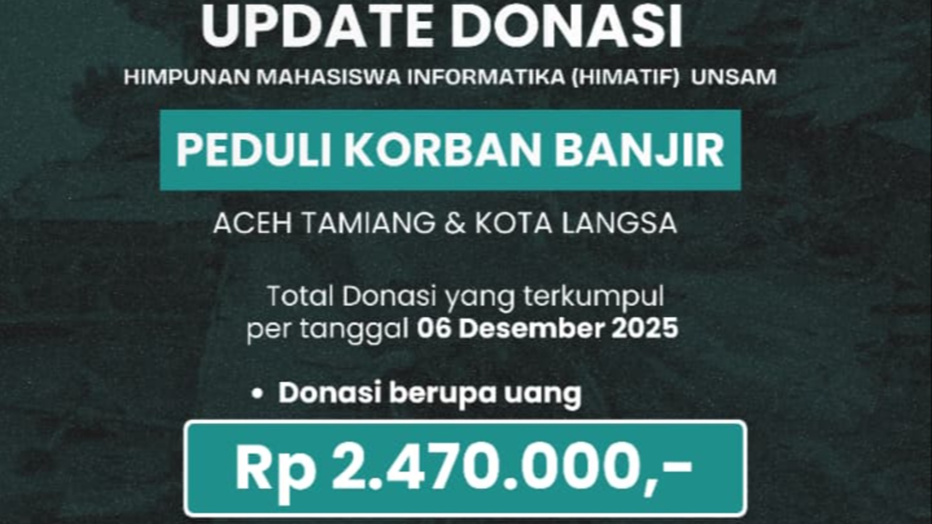 UPDATE DONASI – HIMATIF PEDULI KORBAN BANJIR Aceh Tamiang & Kota Langsa 